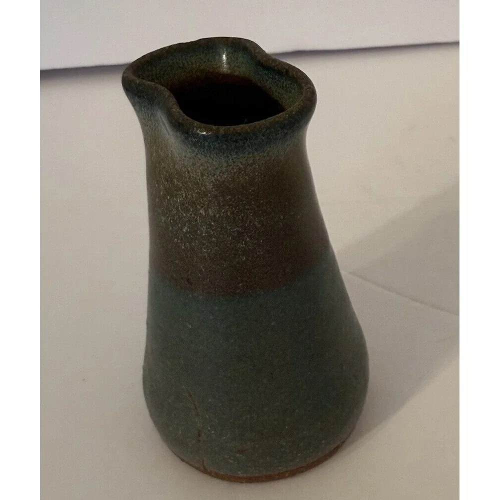Small Studio Art Pottery Bud Vase Lot of 2 Blue Green & Brown-Signed-Approx.3